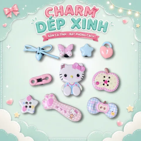 Set charm mèo, nơ và bướm hồng